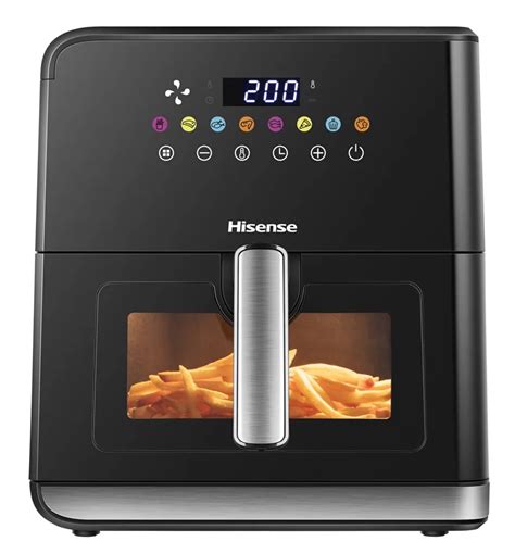 Hisense H09AFBKS4S Air Fryer 8L; 8L Pot Capacity; Digital Touch Control; Visible Window Display; 8 Pre-set Menus; 360-Degree Air Circulation Technology; Detachable Non-Stick Coated Pot and Baking Tray; Food-Grade Nonstick Basket; Dishwasher-Safe and Stay-Cool Handle; Temperature Range 80-200 ℃